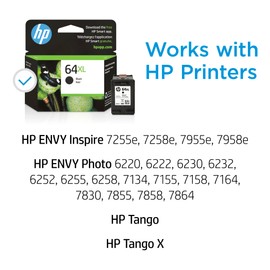 HP 64XL Black High-Yield Ink Cartridge Printers | Works with Printer Series: Envy Inspire 7950e; Envy Photo 6200, 7100, 7800; Tango | Eligible for Instant Ink | N9J92AN