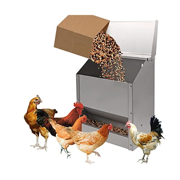 KHEARPSL Stainless Steel Chicken Feeders No Waste Poultry Feeder Rainproof