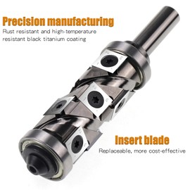 ROOCBIT Spiral Double Bearing Trim Router Bit Carbide Insert Flush Trim Bit 1/2 Shank 2-1/2(65MM) Cutting Length 30mm Cutting Diameter