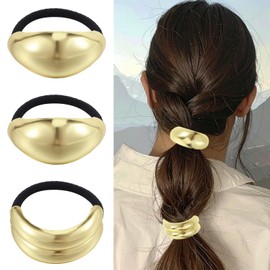 Pack of 3 Hair Bobbles Gold Metal Hair Bobbles Ponytail Black Elastic Hair Band Hair Cuff Hair Accessory for Women Girls Thick Thin Curly
