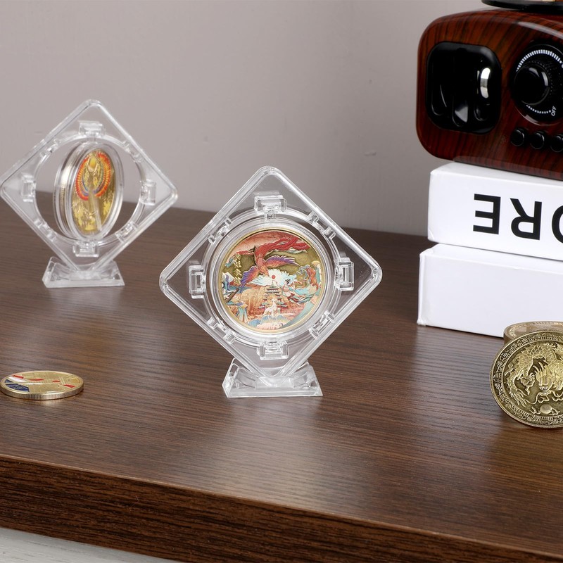 4 Pcs Coin Display Case Stand for Collectors 3D Acrylic