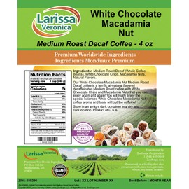 White Chocolate Macadamia Nut Medium Roast Decaf Coffee (Gourmet, Naturally Flavored, Whole Coffee Beans) (4 oz, ZIN: 559296) - 2 Pack