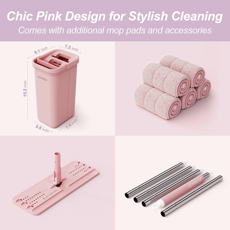 JOYMOOP Pink Mop and Bucket with Wringer Set for Home,