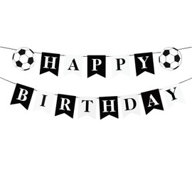 Bliceon Football Birthday Banner, Football Party Decorations Banner, Football Theme Happy Birthday Banner, Black White Football Banner, Football Birthday Decorations for Boys Girls Soccer Fans Party