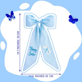 Maysing Embroidery Easter Basket Bow Happy Easter Bunny Bow 11.8 x 19.7 Inch Blue Cotton Bows for Wreaths Baskets Tree Decorations for Spring Home Front Door Outdoor