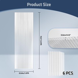 UMIG 6 PCS 6' x 2' x 0.32'' Polycarbonate Greenhouse Panels, Twin-Wall Waterproof UV Protected Corrugated Plastic Roof Panels Sheets, Clear Replacement Panels for Greenhouse, Outdoor, Plant