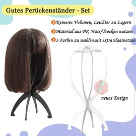 WXYYKX Plastic Wig Stand Set Portable Wig Stand 35 cm High with 2 Wig Caps Black