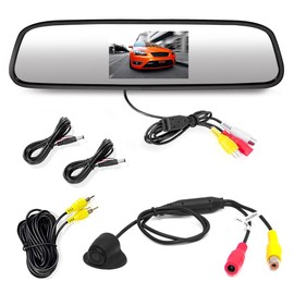 Pyle PLCM4340 Car Vehicle Rearview Backup Camera & Mirror Monitor Parking Kit, Waterproof Night Vision Cam, 4.3'' Screen, Distance Scale Lines, Night Vision