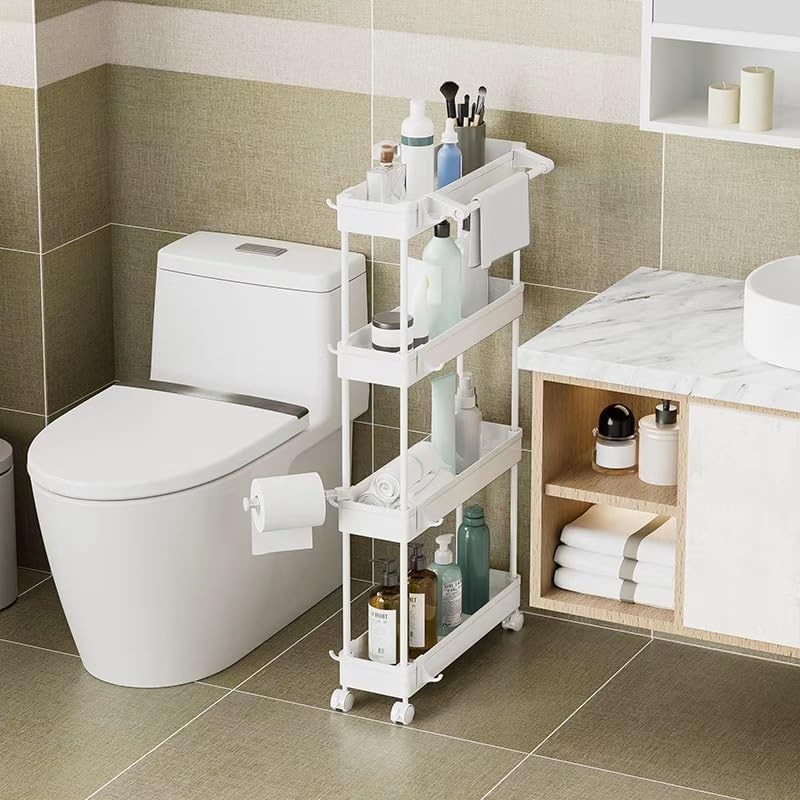 4 Tier Slim Storage Cart with Rolling Wheels (15.3" L
