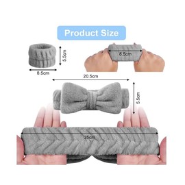 Grey Wrist Bands for Face Washing Headbands and Wristbands Pink Bowknot Spa Headband for Skincare Wrist Towels for Washing Face Head Bands for Make Up Wrist Band for Skin Care Bow Headband and Cuffs