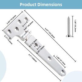 RiaYer Heavy Duty 316 Stainless Steel T Hinges, Marine Grade, 6'' x 3'' - 2 Pack with Screws for Boats, Cabinets, Doors, Trailers & Gates