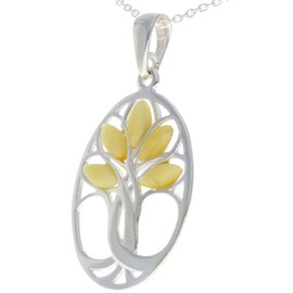 Genuine Lemon Baltic Amber & Sterling Silver Tree of Life Pendant without Chain - GL364L
