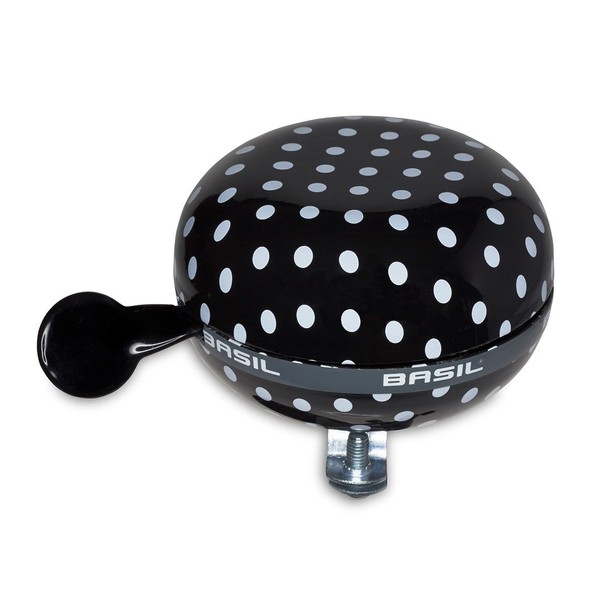 Basil Polkadot Big Bicycle Bell - Ding Dong - 80mm - Black With White Dots