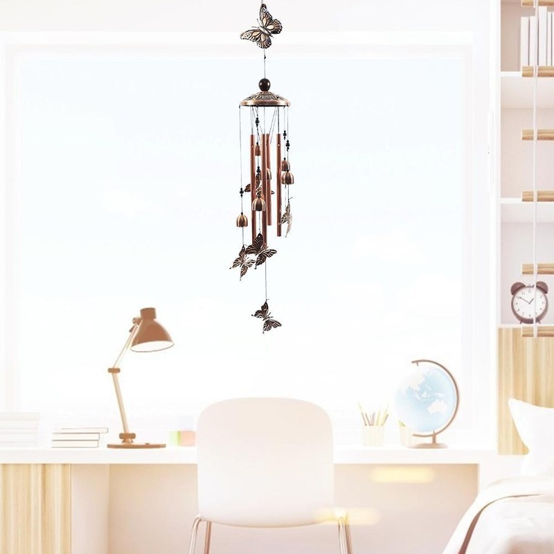 Butterfly Chimes Wrought Iron Wind Chimes with 4 Hollow Metal