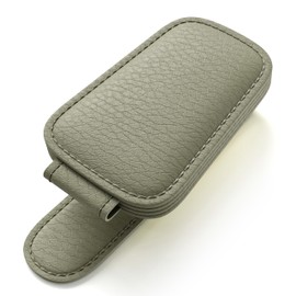 Fernline Sunglasses Holder for Car Visor - Magnetic Leather Glasses Clip for Sun Visor, Eyeglass Hanger and Ticket Card Holder, Universal Fit for All Eyewear (Grey)