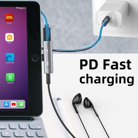 INF USB-C to 3.5mm Adapter for Headphone and Charger for Devices with USB-C Female 2 Inch 1 x Adapter for Headphone and Charging (Black)