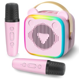 Kids Karaoke Machine with 2 Wireless Microphones, Portable Bluetooth Singing Speaker with LED Party Lights & Echo Effects - Birthday Gift for Girls Boys Ages 3-12, Home Party Music Player(Pink)