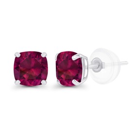 Genuine 925 Sterling Silver 5mm Cushion Created Red Ruby July Birthstone Genuine Stud Earrings For Women