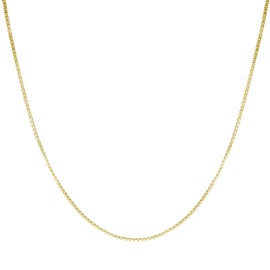 14K Yellow Gold Plated Sterling Silver Chain Necklace for Women Box 0.8mm Responsibly Sourced - Non-Migrating Clasp Design - 14K Yellow Gold Plated Sterling Silver Chain Necklace - Italian Made in Italy - Quality Durable Sturdy 0.8mm Chain for Women - Qu