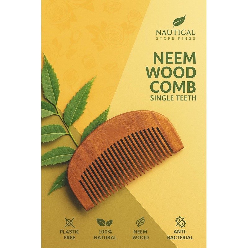 Neem Wood Hair Comb, Half Moon Design, 2-Pack