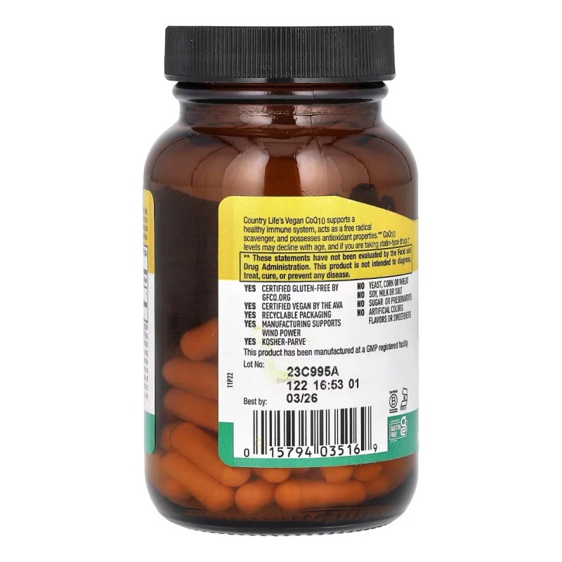 Country Life Coq10 Coenzima Q10 Vegana 100 Mg 60 Caps