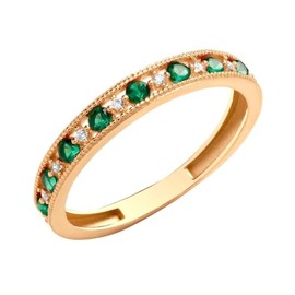 Old English Jewellers 9ct Yellow Gold Emerald & CZ Eternity Band Ring size J K L M N O P Q R S T U (J)