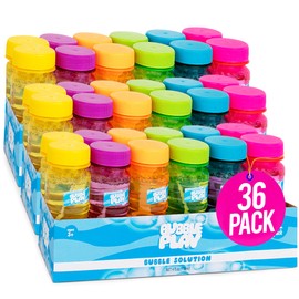 BubblePlay Bubble Bottle 36 Pack - 4oz Bubbles for Kids, 5 Hole Bubble Wand Blower, Bubble Solution with Wands - Outdoor Summer Toy, Birthday Fun Party Favors
