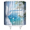 ZRUWUA Beach Coastal Shower Curtain Ocean White Floral Window Seascape