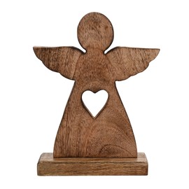 Widdop and Co. – The Co. - Angel Wooden Decoration – Large – Premium Brown Wood Christmas/Xmas Decorative Sculpture – Holiday Present/Gifting & Homeware. H:23cm x W: 15cm x D: 6cm.