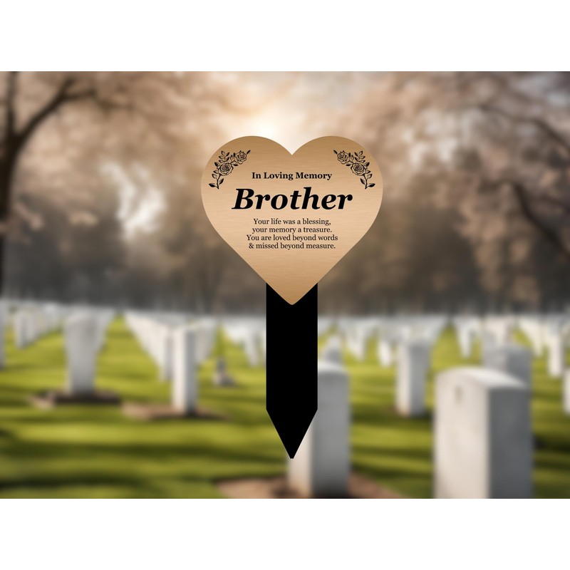 OriginDesigned Brother Heart Shaped Engraved Memorial Plaque Stake - Copper