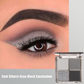 Black Silver Smoky Eyeshadow Palettes, Gray Cool Make-Up Palettes Shimmer Glitter Eye Shadow, 4-colour Gothic Highly Pigmented Long Lasting Shimmering and Matte Eye Shadow Palette