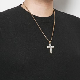 HZMAN Cross Necklace for Men Women High Polished Stainless Steel Scarred Small Cross Pendant Christian Faith Jewelry Gift (Gold)