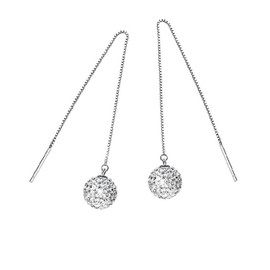 Sterling Silver Crystal Ball Beads Tassel Ear Stud Threader Drop Dangle Linear Earrings Party Bridal Jewellery