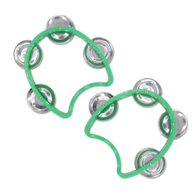 CashBeat 2-Pack Green Handheld Tambourines with 4 Jingle Bells Each, Mini Plastic Half-Moon Percussion Instruments for Adults, School Music Class, Band and Party