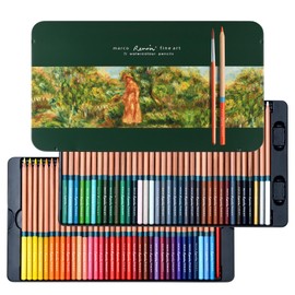Marco Adult Coloring Colored Pencils, 72 Colors, For Watercolor, Professional Dry & Wet Dual Use, Includes Brush & Pencil Sharpener, 3.7 mm Coarse Core, Break-Resistant, Large Area Base Coloring