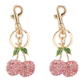 COOLANS 2 Set Cute Cherry Bag Charm,Apple Key Ring Clip Handbag Charm,Fruit Novelty Pendant,Purse Decor Keychain for Woman(Dimond Pink 2PCS)