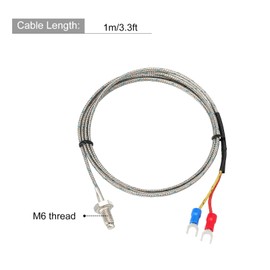 sourcing map Temperature Sensor 2pcs M6 Screw Temperature Probes Thermocouple J Type 3.3ft 0 to 750°C(32 to 1382°F)