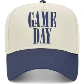Game Day Serif Vintage Trucker Hat | Premium Snapback Baseball Hat for Men & Women (US, Alpha, One Size, Navy/Natural)