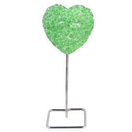 Rockcloud Heart Shape Titanium Coated Crystal Quartz with Metal Stand Display Desk Ornament Healing Reiki Stone Home Office Decoration, Green