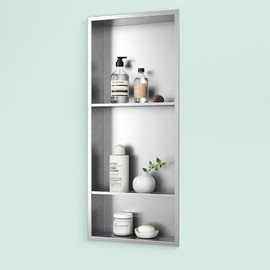 Neodrain 12X30 Inch Brushed Three Layers Stainless Steel Shower Niche, NO Tile Needed Recessed Niche Shelf for Bathroom Storage, 3-Tier Recessed Built-in Wall Niche