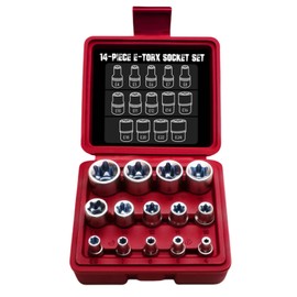 14-Piece E-Torx Socket Set, 3/8”, 1/2”, 1/4” Premium Ultimate Female Star Socket Set, Drive E4 - E24 External Torque Socket Kit, Gift for Men