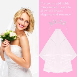 KICOSY Bride Headband and Veil for Bachelorette Party Wedding Bridal Shower Hairband Wedding Headpiece for Bride Veil Attached to Headband