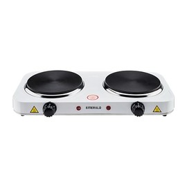 Emerald Double Electric Stove Top Burner – Portable, Lightweight, 1000W Dual Hot Plate – Compact Countertop Cooktop for Travel, Camping, Small Spaces – White