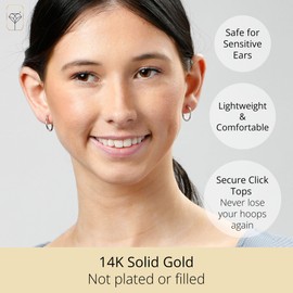 Solid 14k Gold Hoop Earrings for Women | 14k Real Gold Earrings with Click Tops | 0.47 Inches Small White Gold Earrings by MAX + STONE