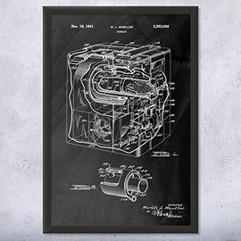 Framed Hot Air Furnace Print, Ac Mechanic, Contractor Gift, Hvac Blueprint, Repair Shop Art, Mechanical Engineer Black Chalkboard (12x16)