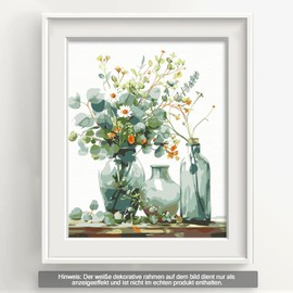 Bougimal Paint by Numbers Adult Landscape without Frame Including Brush and Acrylic Paints - 28 x 35 cm, Colourful Flowers 2