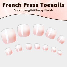 Bellelfin 120Pcs Press on Toenails Short, Pink Ombre Toenails Press ons Square Gradient Fake Toenails with Glue on Toenails Full Cover Acrylic Toenail Artificial False Toe Nails for Women