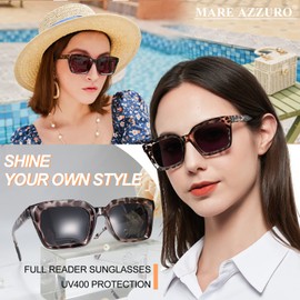 MARE AZZURO 1.25 Reader Sunglasses Women Large Stylish Sun Readers Outdoor UV Protection 100 125 150 175 200 225 250 275 300 350 400 (Leopard, 1.25)