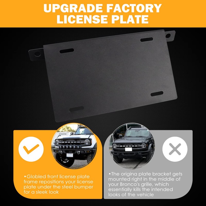 Front License Plate Bracket for Ford Bronco, Steel License Plate