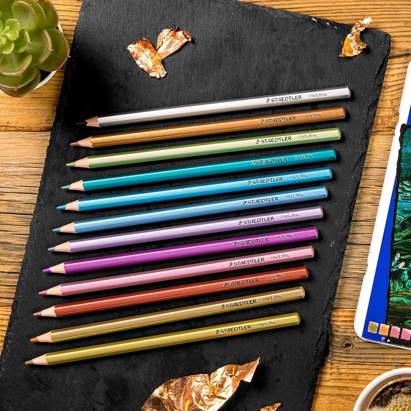STAEDTLER 146M M12 Metallic Colouring Pencils - Assorted Colours (Tin